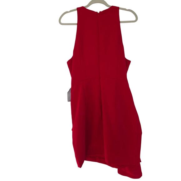 Jewel Badgley Mischka Size 14 Cherry Red Side Drape Sleeveless Wrap Mini Dress - Picture 6 of 9